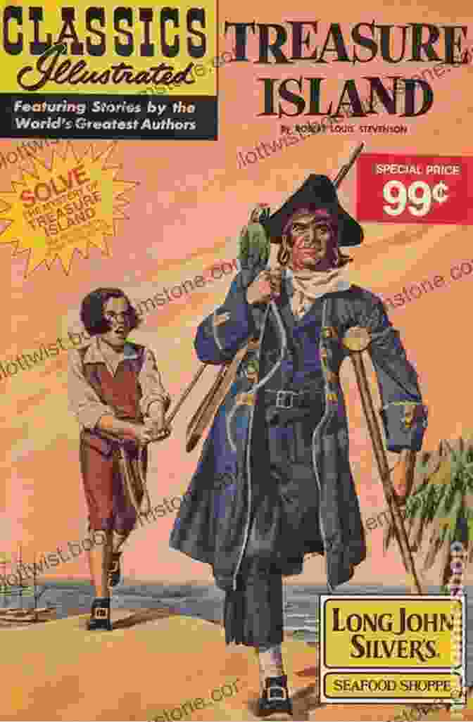 Cover Of Treasure Island Titan Illustrated Classics, Featuring A Vibrant Illustration Of Jim Hawkins And Long John Silver On A Treasure Map. Treasure Island: Titan Illustrated Classics